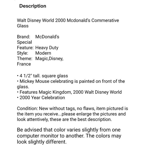 Walt Disney World 2000 Mcdonald's Commerative Glass - Picture 11 of 11